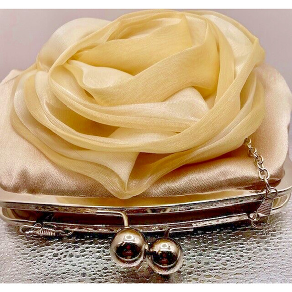 Women Rose Evening Cross-body Handbag Metal Top-handle Chain Strap 6" x9" - Picture 4 of 9